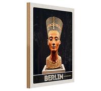 Plaque vintage en bois - Berlin - Buste de Nefertiti - Décoration - 30 cm x 40 cm