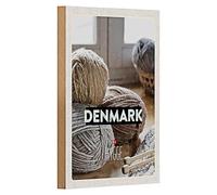 Plaque vintage en bois | Denmark Hygge | Tricot Art Décoration | 12 cm x 18 cm