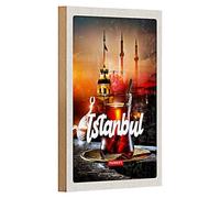 Plaque vintage en bois | Istanbul | Thé et culture | Turquie | 12 cm x 18 cm