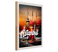 Plaque vintage en bois | Istanbul | Thé et culture | Turquie | 30 cm x 40 cm