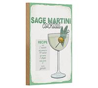 Plaque vintage en bois | Sage Martini Cocktail | Recette et décoration | 12 cm x 18 cm