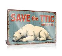 Plaque vintage en étain pour bar avec ours polaires en danger : Save The Arctic Ecosystem Today! (30 x 40 cm)