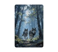 Plaque vintage en métal 20,3 x 30,5 cm - Décoration murale rustique anti-poussière avec trous pré-percés, forêt de loups pour cave, garage, bar, cuisine et bureau
