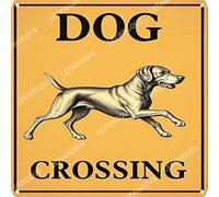 Plaque vintage en métal 30,5 x 30,5 cm avec inscription Dog Crossing Sign Funny Garage Man Cave Decor