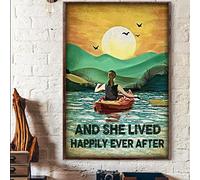 Plaque vintage en métal avec inscription « And She Lived Happily Ever After Kayak Girl Paddle Kayak » - Décoration murale pour bar, club de musique, chambre - 20,3 x 30,5 cm