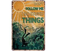 Plaque vintage en métal avec inscription « Don't Follow Me Scuba Diving », cadeau idéal pour les amateurs de plongée sous-marine, décoration de salon, affiche verticale rétro, 30,5 x 40,6 cm