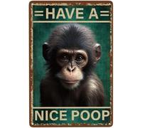 Plaque vintage en métal avec inscription « Funny Monkey Have A Nice Poop » - Décoration murale pour la maison, la salle de bain, les toilettes - 20,3 x 30,5 cm