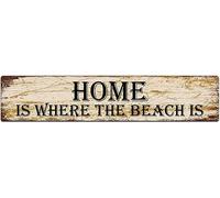 Plaque vintage en métal avec inscription « Home is Where The Beach is » - Décoration murale - 10,2 x 40,6 cm