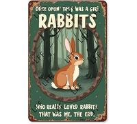 Plaque vintage en métal avec inscription « Rabbits Once Upon A Time There Was A Girl Who Really Love Rabbbits » - 20,3 x 30,5 cm