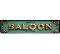 Plaque vintage en métal avec inscription « Saloon » - Convient pour les bars, cafés, maisons de plage, arrière-cour - 10,2 x 40,6 cm