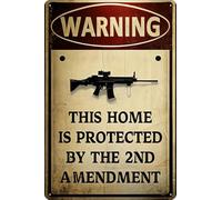Plaque vintage en métal avec inscription « Warning This Home is Protected by The 2nd Amendment » - 30,5 x 20,3 cm