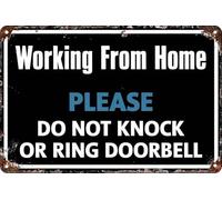 Plaque vintage en métal avec inscription « Working From Home Please Do Not Knock Or Ring Doorbell » - Pour maison, salon, chambre à coucher - 20,3 x 30,5 cm