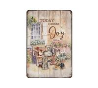 Plaque vintage en métal avec motif chien Yorkshire Terrier et marguerite Waiting At The Door - Décoration murale rustique - 20,3 x 30,5 cm