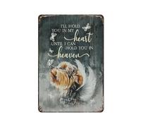 Plaque vintage en métal avec motif chien Yorkshire Terrier et marguerite Waiting At The Door - Décoration murale rustique - 20,3 x 30,5 cm