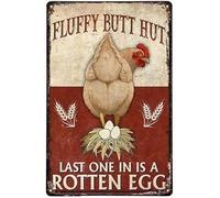 Plaque vintage en métal avec motif poule et œuf - Panneaux de garage rétro pour hommes - Décorations murales - Affiches de magasin de voitures anciennes - Plaque de station pétrole et d'essence -