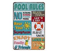 Plaque vintage en métal avec règles de la piscine - Décoration murale vintage pour piscine - 30,5 x 43,2 cm
