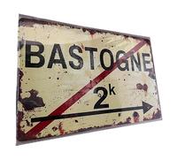 Plaque vintage en métal Bastogne - Bataille des Ardennes WWII - 30 x 20 cm - Décoration de guerre mondiale de style rétro