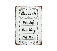 Plaque vintage en métal décorative avec inscription « This is Us Our Life Our Story Our Home » pour la maison, la cuisine, le mur, le bar, le café, la décoration cadeau pour femmes, hommes, filles