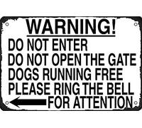 Plaque vintage en métal « No Trespassing » « Do Not Enter Open Gate Dogs Running Free Please Ring The Bell » - Décoration intérieure et extérieure - 20,3 x 30,5 cm