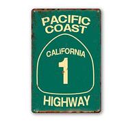 Plaque vintage en métal - Panneau de route de la côte du Pacifique - Décoration californienne - Panneau de rue Abbey - Panneau de surf - Cadeau de voyage d'été - 15,2 x 20,3 cm