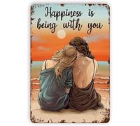 Plaque vintage en métal - Plage lesbienne Happiness Is Being With You Décoration murale amusante pour la maison, bars, pubs, cafés, affiches en métal rouillé, 20,3 x 30,5 cm