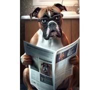 Plaque vintage en métal pour salle de bain - Motif Boxer Dog Is Reading Journal In Toilet - Décoration murale - Cadeau pour jardin, garage, salle de classe, bibliothèque, salon, cinéma - 20,3 x 30,5