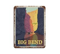 Plaque vintage en métal style paysage urbain Big Bend Rio Grande pour maison, bureau, cuisine, pub, club, café, bar, ferme, restaurant, décoration murale en métal