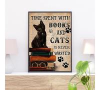 Plaque vintage en métal « Time Spent With Cats And Books Is Never Wasted, Beloved Cats And Reading Books » - 20,3 x 30,5 cm