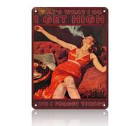 Plaque vintage en métal « Weed Girl » « That's What I Do I Get High Stoner » - Pour décoration de salle de bain, salon, maison - 30,5 x 40,6 cm
