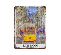 Plaque vintage paysage urbain Lisbonne, Portugal, peinture à l'huile, plaque en étain vintage, pour maison, bureau, cuisine, pub, club, café, bar, ferme, restaurant, collection décoration murale en