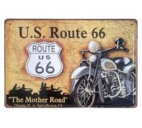 Plaque vintage Route 66 - Décoration rétro de 30 x 20 cm avec moto - Plaque décorative de moto avec motif Route 66 "The Mother Road" de Chicago à Santa Monica.