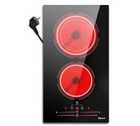 Plaque vitro-céramique 2 plaques 3200W avec prise, encastrable, zone double, 9 niveaux, tactile, minuterie, verrouillage enfant, Disaenvir