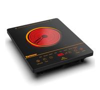 Plaque Vitrocéramique 1 Feu Portable avec Motif Orange, Karinear, 650℃ Max, Plaque de Cuisson Electrique 1 Feu with Prise VDE, Sécurité Enfant, Indicateur de Chaleur Résiduelle, 220-240V