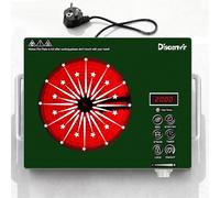 Plaque Vitrocéramique 1 Feux avec Prise, Table de Cuisson Vitrocéramique 2000W, Plaque Electrique Portable 36CM avec Poignée, Bouton Rotatif, Verre Vert, Minuterie, Sécurité Enfants, 220V