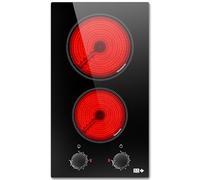 Plaque Vitrocéramique 2 Feux 30 cm 3000 W, Commande par bouton, 9 niveaux de puissance, Rappel de chaleur résiduelle