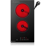 Plaque Vitrocéramique 2 Feux AMZCHEF Plaque de Cuisson 3300W 9 Niveaux de Puissance avec Minuteur Tactiles