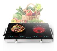 Plaque Vitrocéramique 2 Feux avec Fiche, Cooksir 56CM Table Cuisson Portable avec Poignée et Boutons, 230V, 3200W, Réglage de la Température par Paliers, Verrouillage de Sécurité, Minuterie, Vert