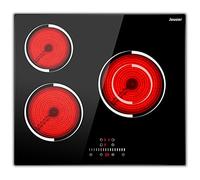 Plaque Vitrocéramique 3 Feux 5200W, Jessier Plaque de Cuisson Vitroceramique Encastrable, Plaque de Cuisson Electrique 9 Niveaux, Fonction Pause, Minuterie, Contrôle Tactile, Serrure de Sécurité