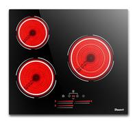 Plaque Vitrocéramique 3 feux 5500W, double boucle, Disaenvir, encastrable, 60cm, 9 niveaux, verrouillage enfant, tactile, anti-touche