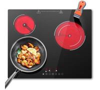 Plaque Vitrocéramique 3 Foyers Encastrable,Plaque de Cuisson,Table de Cuisson 59 cm, 5200W, 9 Niveaux de Puissance, Minuteur Intégré