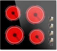 Plaque Vitrocéramique 4 feux 60cm 6000W, Disaenvir, encastrable 220V, autonome, pause, 9 niveaux, boutons, minuterie, verrouillage enfant