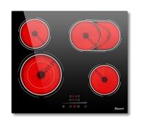 Plaque Vitrocéramique 4 feux 6600W, double anneau, surface de grill ovale, 9 niveaux, pause, minuterie, anti-touche, Disaenvir