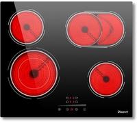Plaque Vitrocéramique 4 Feux 6600W, Plaque de Cuisson Électrique Encastrable 60CM avec Zone Ovale, Curseur Tactile, Minuterie, Verrou de Sécurité, 220V, Disaenvir