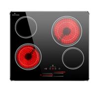 Plaque Vitrocéramique 4 Feux avec Cadre, DELITEER Table de Cuisson avec Zone Externe, Contrôle Indépendant, Verrouillage de Sécurité, Minuterie 99 Minutes, Arrêt Automatique, Sans Stecker