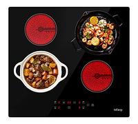 Plaque Vitrocéramique 4 Feux Encastrable, IsEasy Plaque de Cuisson Vitroéramique 4 Feux, Table de cuisson Electrique 60cm, 6000W, Minuteur, 9 Niveaux de Puissance