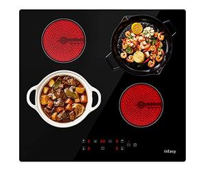 Plaque Vitrocéramique 4 Feux Encastrable, IsEasy Plaque de Cuisson Vitroéramique 4 Feux, Table de cuisson Electrique 60cm, 6000W, Minuteur, 9 Niveaux de Puissance