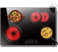 Plaque Vitrocéramique 4 feux, Hobsir Vitrocéramique avec Cadre, Encastrable 77cm, 6800W, 9 Niveau, Surface en Verre Céramique Noir, Glaskeramikkochfeld Kochfeld Autark 240V, Pas de Prise