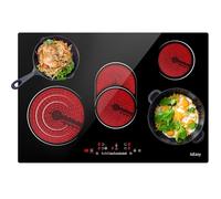 Plaque Vitrocéramique 5 Feux Encastrable, IsEasy Plaque de Cuisson Vitroéramique 5 Feux, Table de cuisson Electrique 77cm, 8600W, Minuteur, 9 Niveaux de Puissance