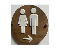 Plaque Wc Femmes hommes unisexe bureau café toilettes flèche directionnelle signes acrylique affaires Handicap salle de bains bois flottant 3D Relief(Color-04,Width 15cm)