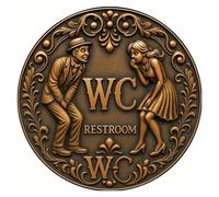Plaque Wc Panneau rond en fer Vintage «WC Restroom», 7,87x7,87 pouces, Art de Couple élégant, décor de Bar de salle de bain, facile à accrocher(20x20cm)